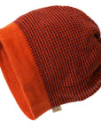 Disana wool beanie hat in orange cassis melange