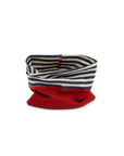 Engel 100% wool neck warmer for kids in blue-natural stripe with a red trim