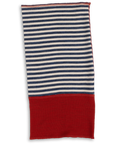 Engel 100% wool neck warmer for kids in blue-natural stripe with a red trim