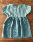 100% linen summer dress in two tone aqua and mist