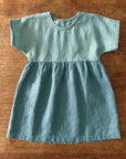 100% linen summer dress in two tone aqua and mist