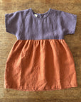 100% linen summer dress in two tone purple and clay