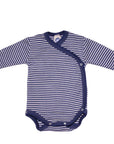 Cosilana wool silk long sleeve kimono style bodysuit in navy and natural stripe