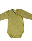 Cosilana wool silk long sleeve kimono style bodysuit in green solid