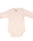 Cosilana wool silk long sleeve kimono style bodysuit in natural with fold over hand covers
