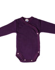 Cosilana wool silk long sleeve kimono style bodysuit in plum solid