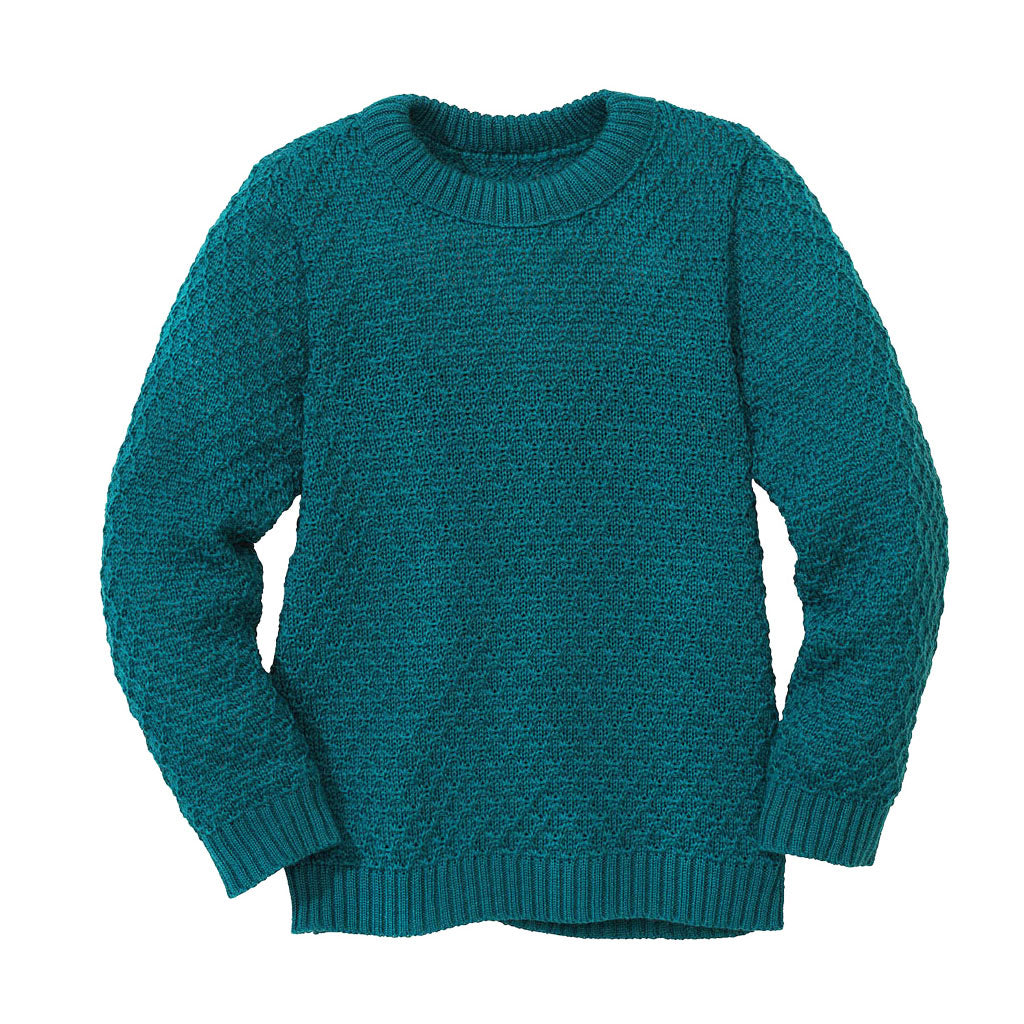Disana Aran wool sweater in pacific