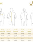 size chart for the Disana zip overall