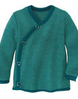 Disana wool melange side button sweater in pacific-lagoon.