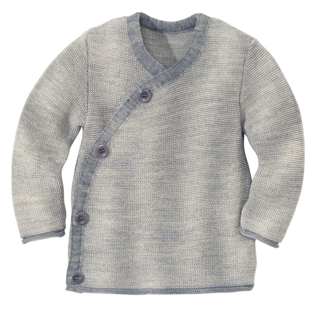 Disana side button sweater in gray-natural. Made of soft 100% merino wool