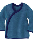 Disana wool melange side button sweater in navy-pacific.