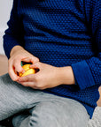 close up of Disana wool honeycomb sweater in navy