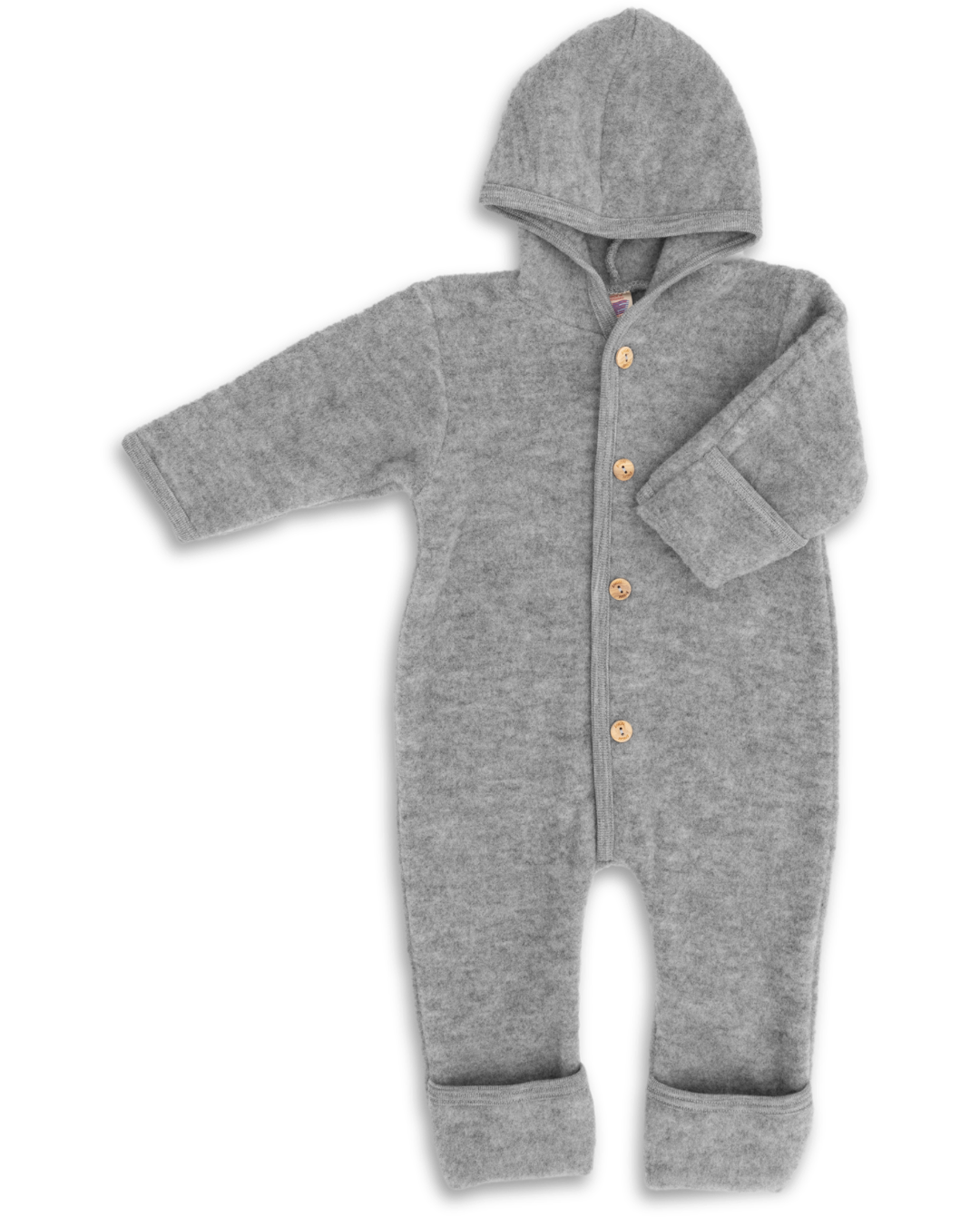 Engel hooded wool fleece baby bunting in gray melange