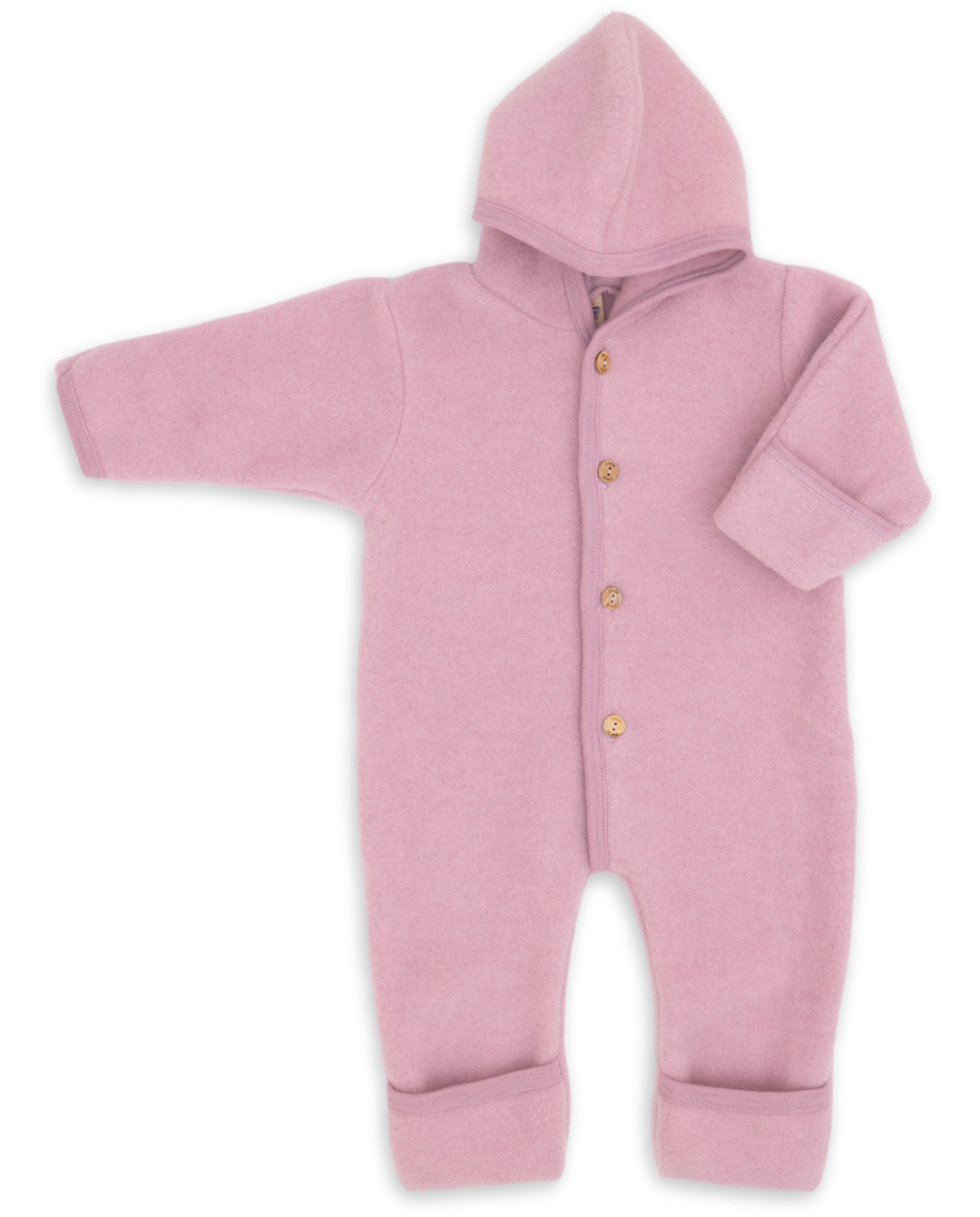 Engel hooded wool fleece baby bunting in rosewood melange