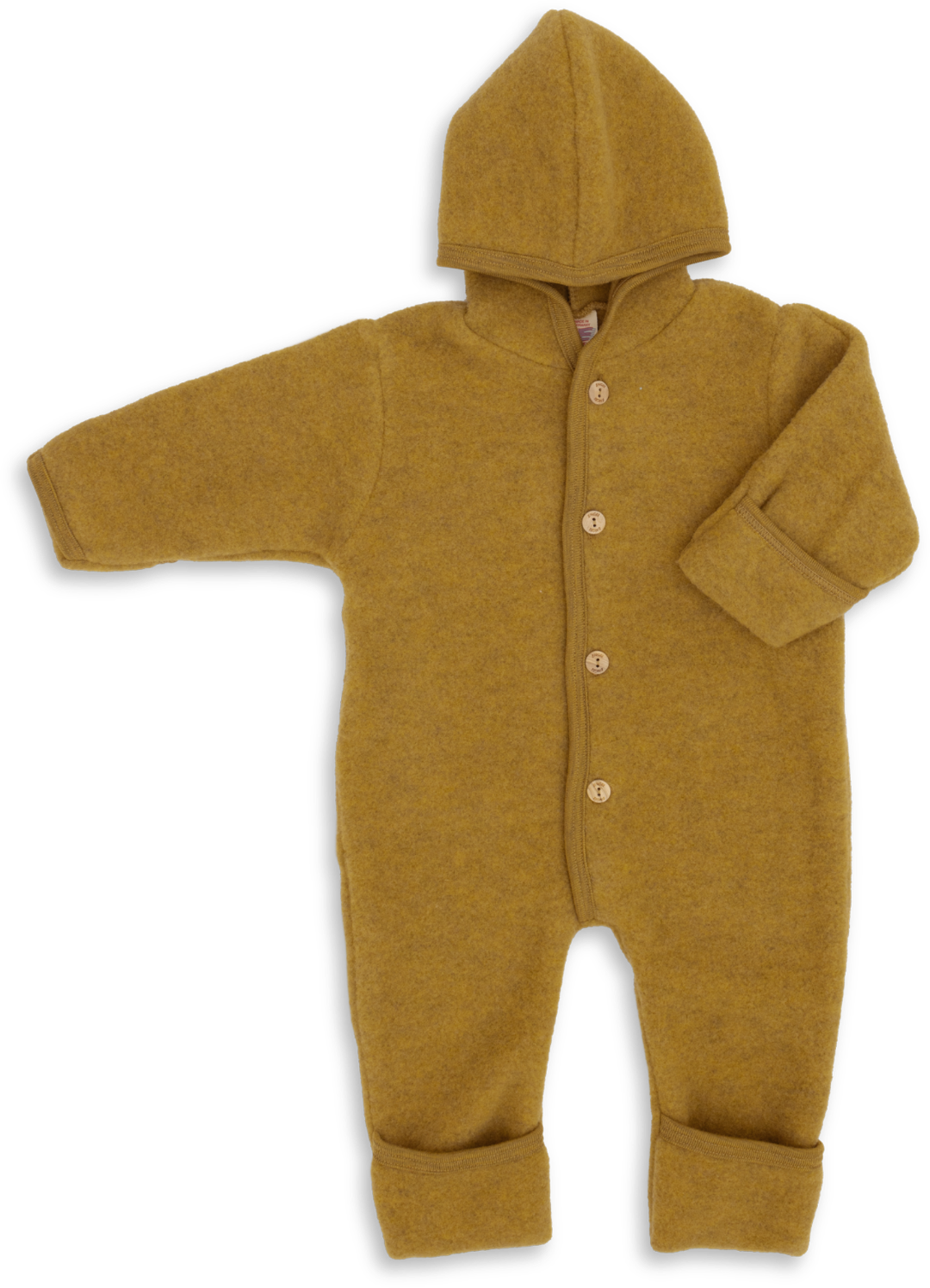 Engel hooded wool fleece baby bunting in saffron melange