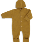 Engel hooded wool fleece baby bunting in saffron melange