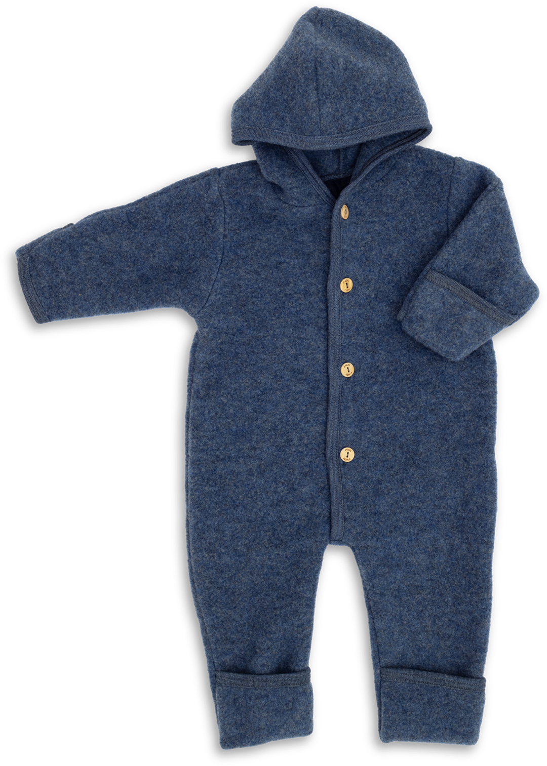 Engel hooded wool fleece baby bunting in blue melange