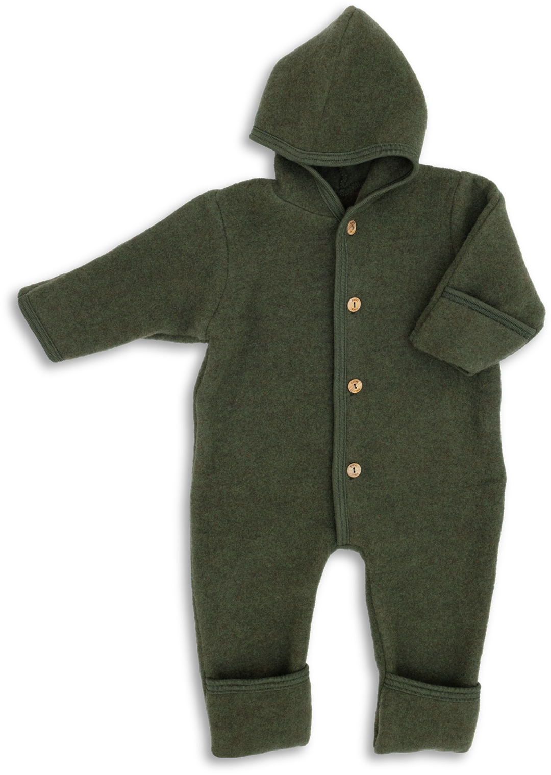 Engel hooded wool fleece baby bunting in reed melange