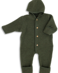 Engel hooded wool fleece baby bunting in reed melange