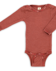 Engel long sleeved wool silk snap bodysuit in copper
