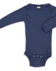 Engel long sleeved wool silk snap bodysuit in navy