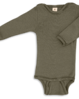Engel long sleeved wool silk snap bodysuit in olive