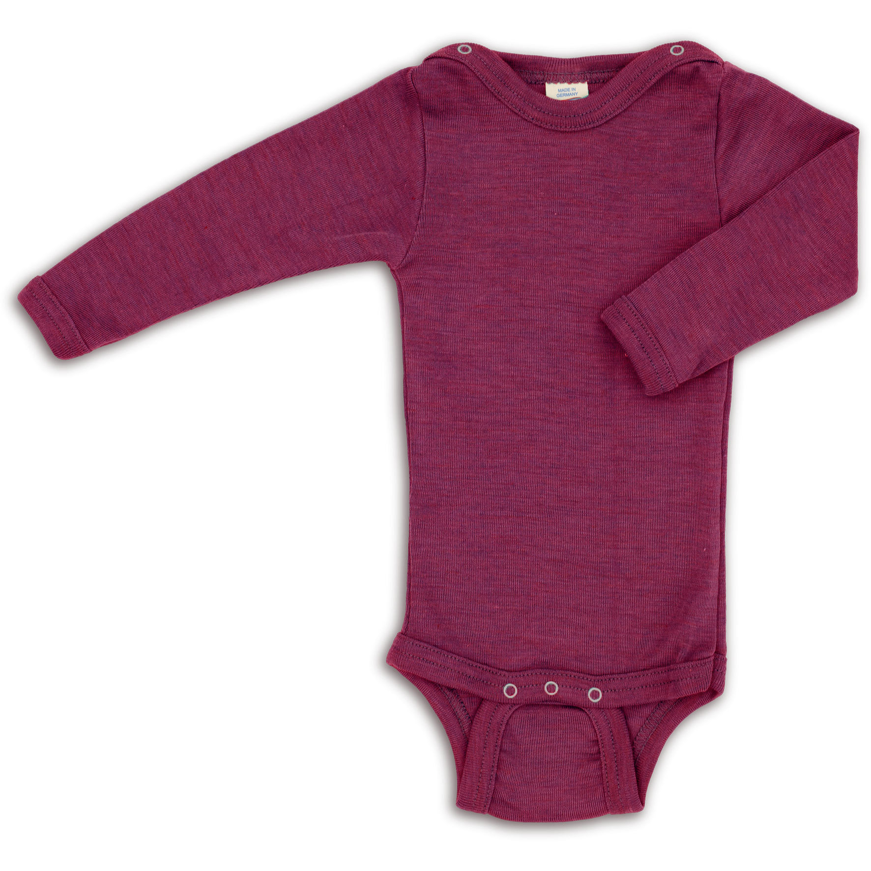 Engel long sleeved wool silk snap bodysuit in orchid