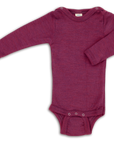 Engel long sleeved wool silk snap bodysuit in orchid