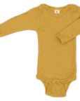 Engel long sleeved wool silk snap bodysuit in saffron