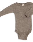 Engel long sleeved wool silk snap bodysuit in walnut