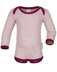 Engel wool silk long sleeved bodysuit in natural and thin orchid stripe