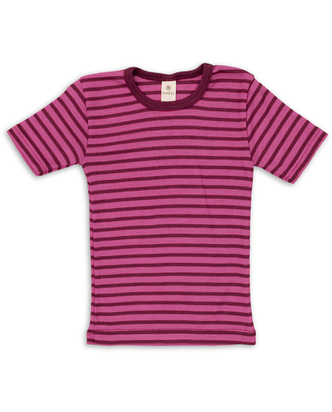 Engel striped tee made of a wool/silk blend in raspberry and orchid.
