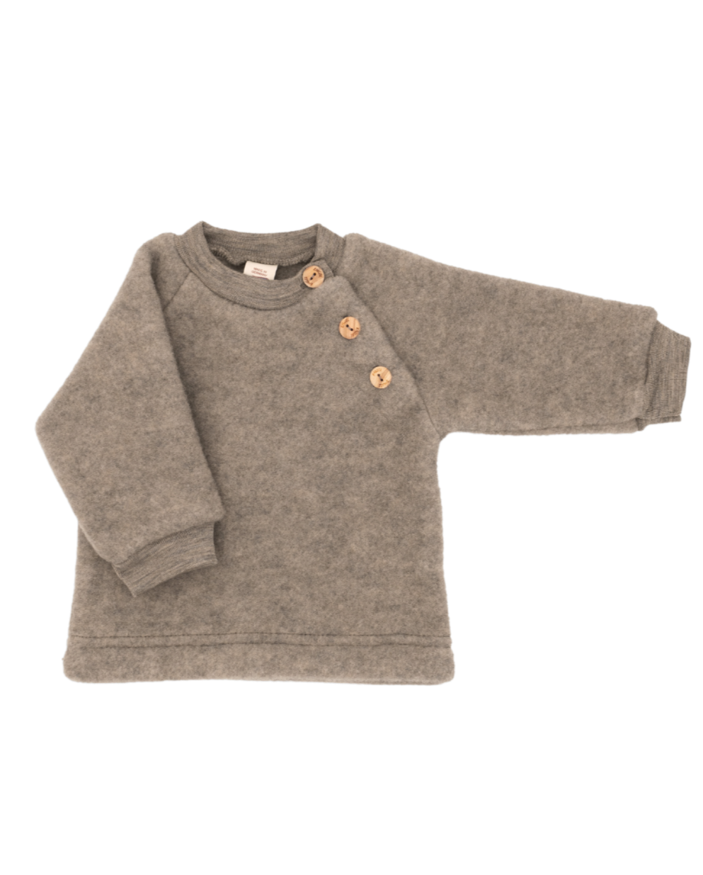 Engel wool fleece raglan sweater with side buttons in walnut melange