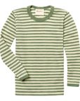 Engel kids thermal layer made of 100% wool in sage-natural stripe.
