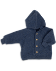 Engel hooded wool fleece jacket in blue melange.