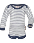 Engel wool silk long sleeved bodysuit in natural and thin navy stripe