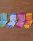 All four colors of Grodo Organic Cotton thin stripe kids socks