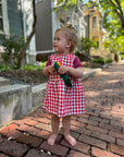 Lifestyle photo of toddler in linenfox sleeveless linen dress