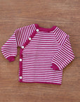 Reiff striped wool side button cardigan in berry rose stripe