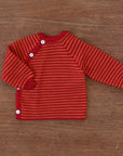 Reiff striped wool side button cardigan in orange cayenne stripe