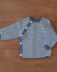 Reiff striped wool side button cardigan in gray natural