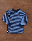 Reiff striped wool side button cardigan in navy-blue stripe