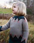 Girl in Serendipity Organics Alpaca mountain sweater