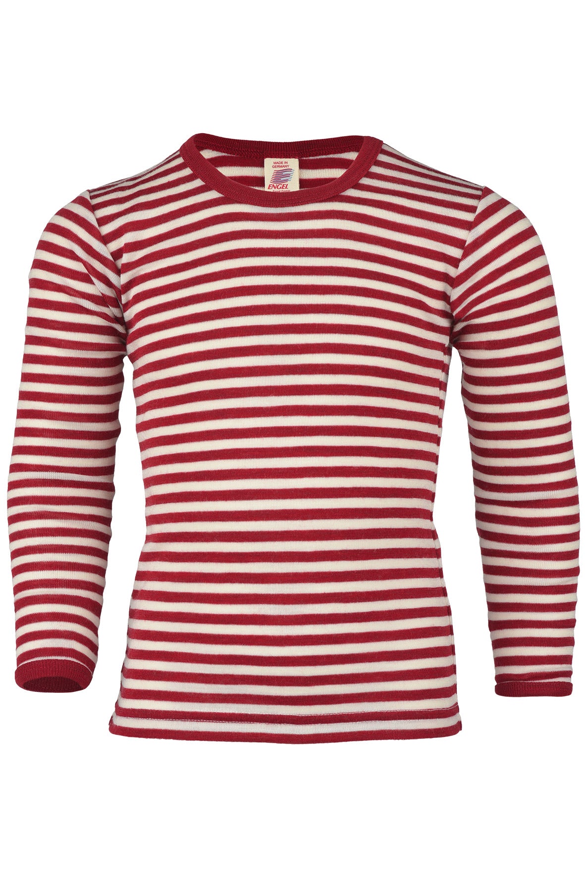 Engel kids thermal layer made of 100% wool in red-natural stripe.