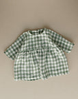 Long sleeve linen dress in green gingham
