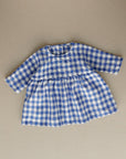 Long sleeve linen dress in blue gingham