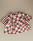 Long sleeve linen dress in terracotta gingham