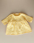 Long sleeve linen dress in yellow gingham