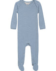 a serendipity organic cotton azur striped long sleeve footed baby suit