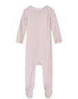 a serendipity organic cotton soft orchid striped long sleeve footed baby suit